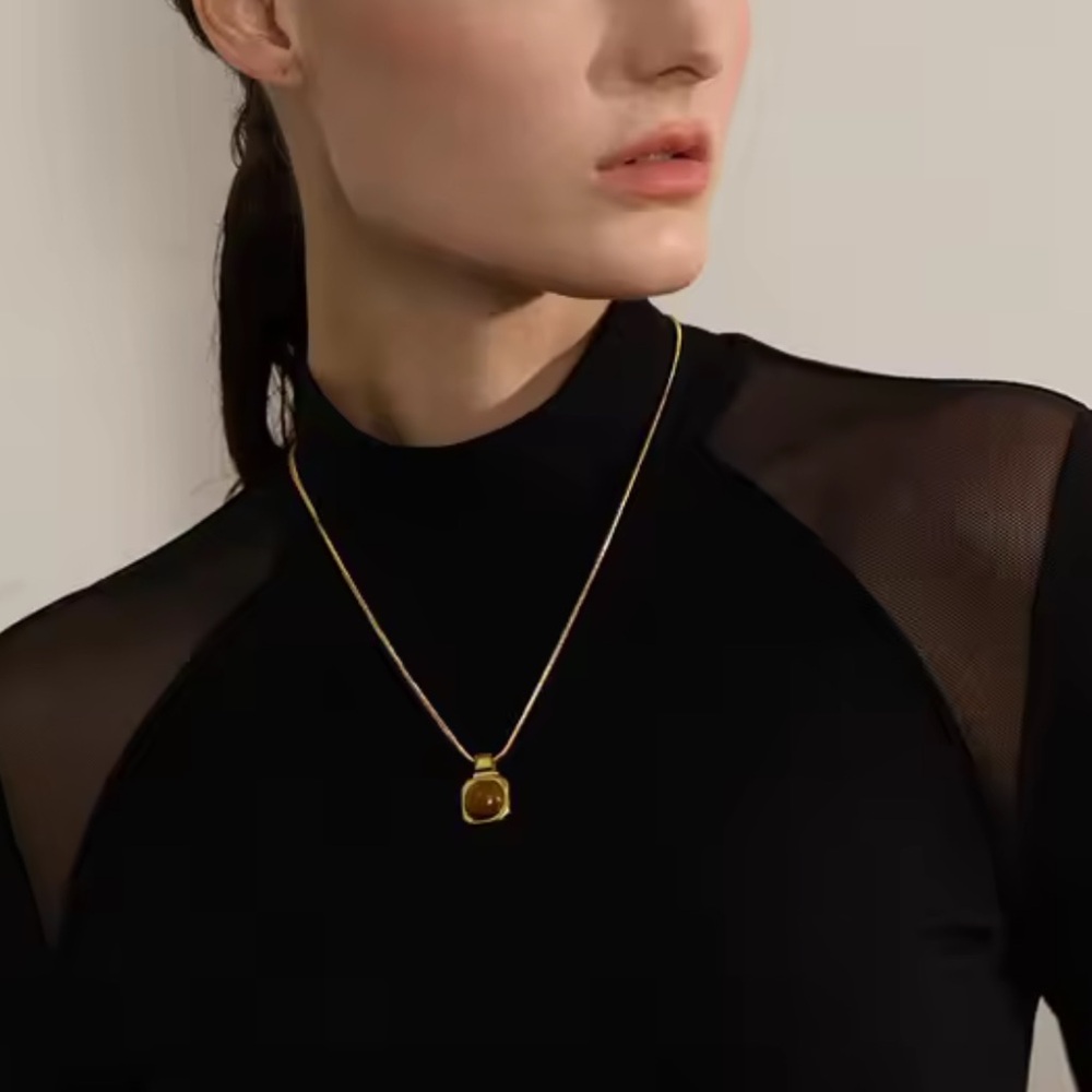 Natural Tiger Stone Square Pendant Necklace - Picture 6 of 13